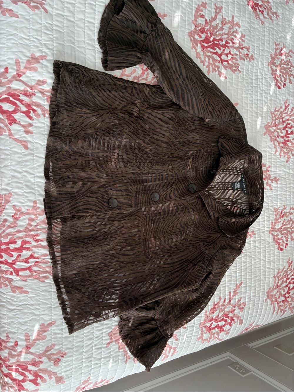 Women's Brown Sheer Button-Down Casual Shirt